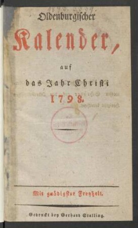 1798: Oldenburgischer Kalender
