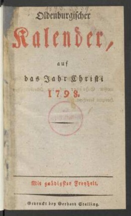 1798: Oldenburgischer Kalender