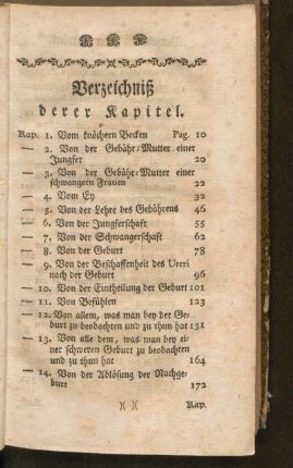 Verzeichniß derer Kapitel