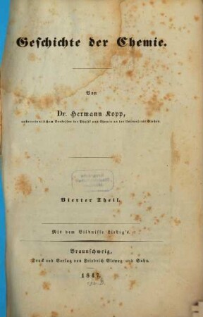 Geschichte der Chemie, 4 : Mit dem Bildnisse Liebig's