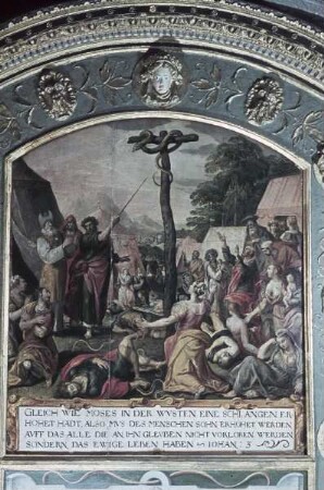 Gestühl der Nordostwand mit Szenen aus dem Abendmahl und Aufrichtung der ehernden Schlange — Die eherne Schlange