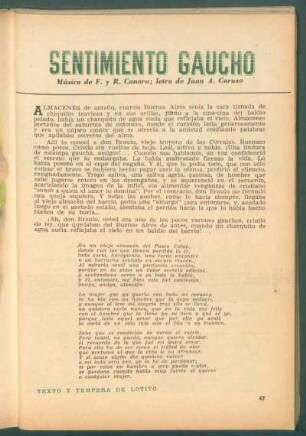 Sentimiento gaucho : Música de F. y R. Canaro, letra de Juan A. Caruso