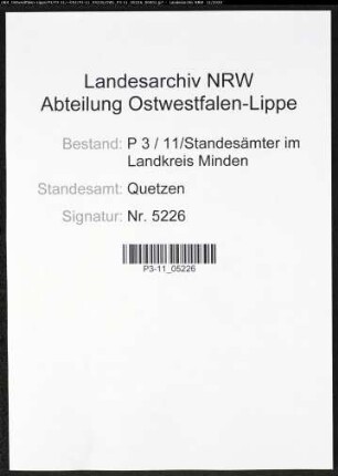 Sterberegister Standesamt Quetzen