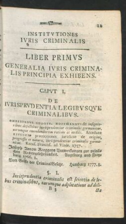 Liber Primus Generalia Iuris Criminalis Principia Exhibens