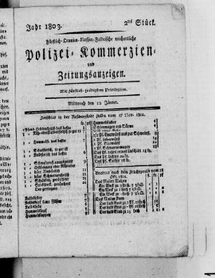 2tes Stück, Ausgabe vom 12. Januar 1803