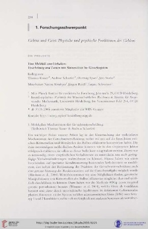 1. Forschungsschwerpunkt "Gehirn und Geist: Physische und psychische Funktionen des Gehirns"