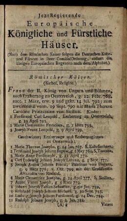 Jezt Regierende Europäische Königliche und Fürstliche Häuser