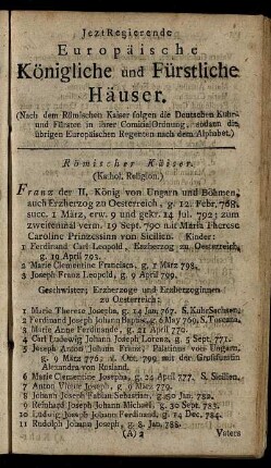 Jezt Regierende Europäische Königliche und Fürstliche Häuser