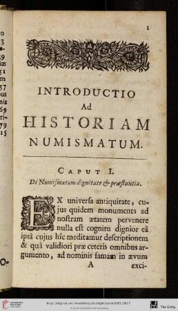 Caput I: De Numismatum dignitate & praestantia