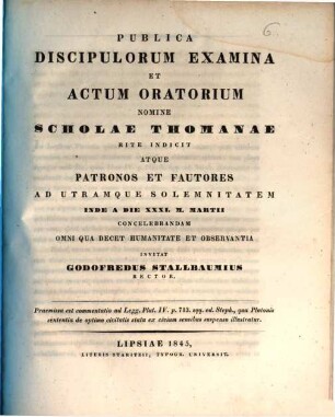 Oratio ... habita in sacris anniversariis Scholae Thomanae ... invitat, 1845, März
