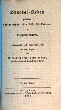 Synodal-Reden gehalten von protestantischen Distrikts-Dekanen im Königreich Baiern, 1