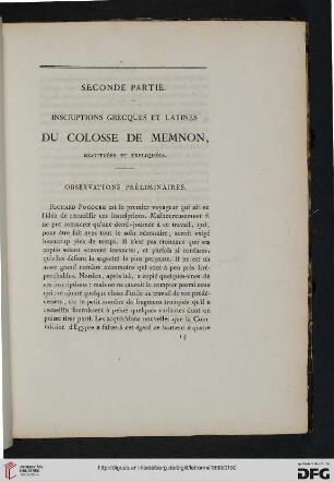 Seconde partie: Inscriptions grecques et latines du Colosse de Memnon