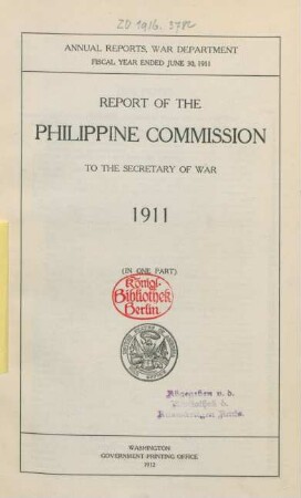 12.1911: Report of the Philippine Commission to the Secretary of War