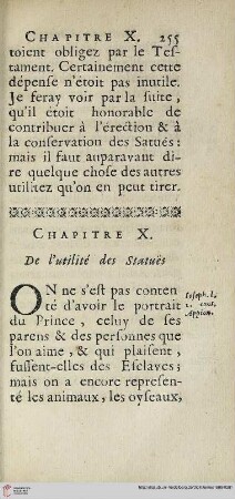 Chapitre X: De l'utilité des statues
