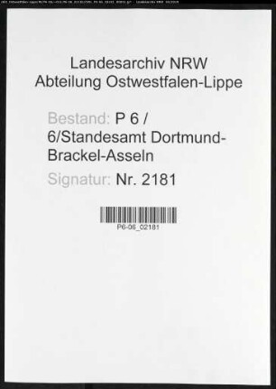 Sterberegister Standesamt Dortmund-Brackel-Asseln (XVI)