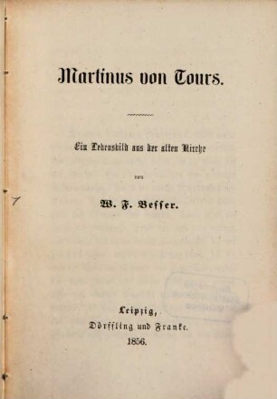 Martinus von Tours : ein Lebensbild aus der alten Kirche
