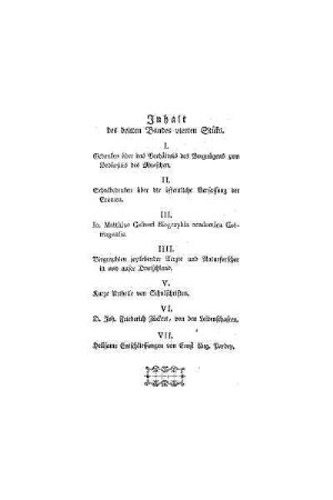 Inhalt des dritten Bandes vierten Stüks