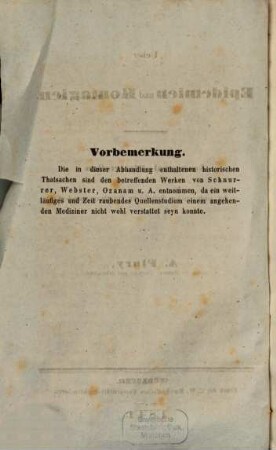 Ueber Epidemien und Kontagien