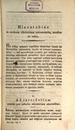 Idea Biblica Ecclesiae Dei. 5, Hierarchiae In Ecclesia Christiana Oeconomia, Modus, Et Ratio ; 1