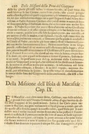 Cap. IX. Della Missione dell'Isola di Macassár