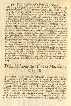 Cap. IX. Della Missione dell'Isola di Macassár