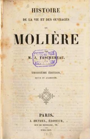 Histoire de la vie et des ouvrages de Molière