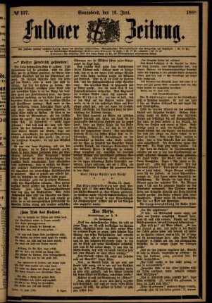 Erste Ausgabe vom Samstag, den 16. Juni 1888.