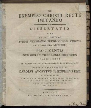 De Exemplo Christi Recte Imitando Dissertatio