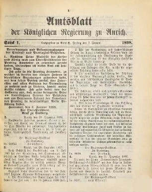Amtsblatt für den Regierungsbezirk Aurich. 1898