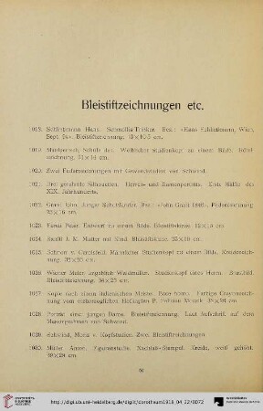 Bleistiftzeichnungen etc. (Nr. 1018-1036)
