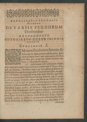 Exercitatio Feudalis Secunda. De Variis Feudorum Divisionibus.