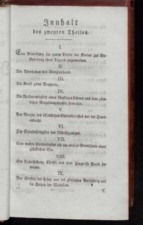 Innhalt des zweyten Theiles.