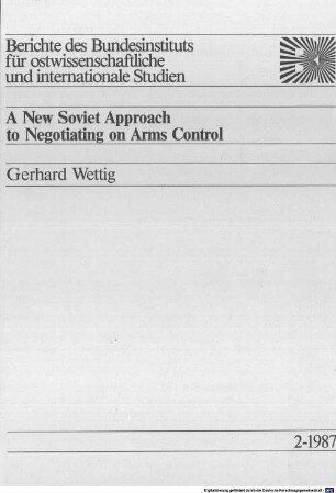 A new Soviet approach to negotiating on arms control