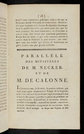 13-16 Paralléle des ministères de M. Necker et de M. de Calonne