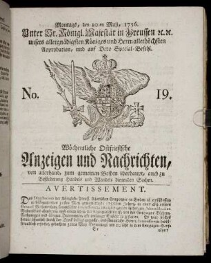 No. 19. Montags, den 10ten Maji, 1756.