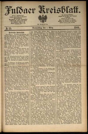 Erste Ausgabe vom Donnerstag, den 01. März 1900.