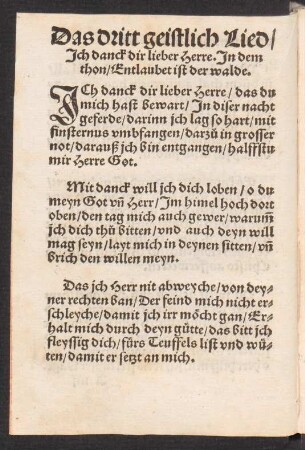 Das dritt geistlich Lied/ || Jch danck dir lieber Herre. Jn dem || thon/ Entlaubet ist der walde. ||