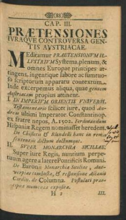 Cap. III. Praetensiones Iuraque Controversa Gentis Austriacae.