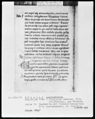 Textseite mit Silhouetteninitiale U(bi postumianus), zu Capitula (Seite 74)