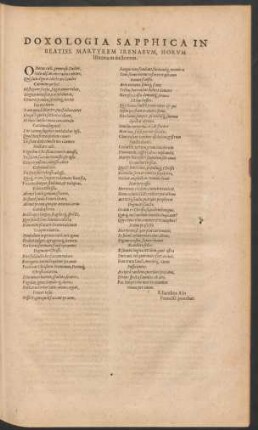 Doxologia Sapphica In Beatiss. Martyrem Irenaeum ...