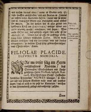 Filiolae Placide Defunctae Memoria