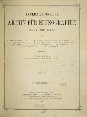 Internationales Archiv für Ethnographie = Archives internationales d'éthnographie. 4, 4. 1891