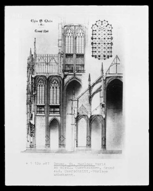 Rouen, Grundriss und Querschnitt der Nordfassade des Querhausarmes der Kirche Saint-Maclou