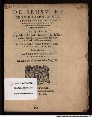 De sensu et sensibilibus assertiones phys.