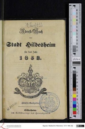 1852: [1852] Adreß-Buch der Stadt Hildesheim : für das Jahr 1852