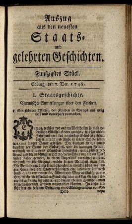 Funfzigstes Stück. Coburg, den 7. Dec. 1748.