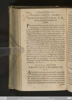 Epistola XXXVII. Bruxellam. Carolo Malinaeo, V. A. Aerarii Principum in Brabantiâ Praesidi.