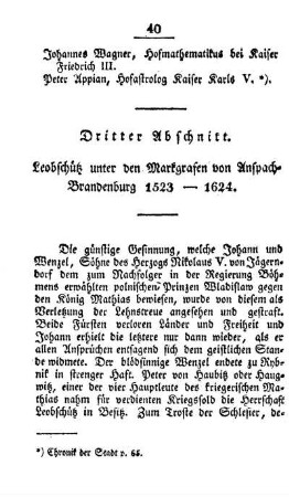 Dritter Abschnitt. Leobschütz unter den Markgrafen von Anspach-Brandenburg 1523 - 1624.