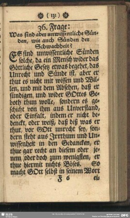 36. Frage: Was sind aber nur unwissentliche Sünden, wie auch Sünden der Schwachheit?