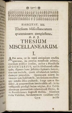 Exercitatio XII. Thesium Miscellanearum quaternionem complectens, D. B. J. Thesium Miscellanearum.